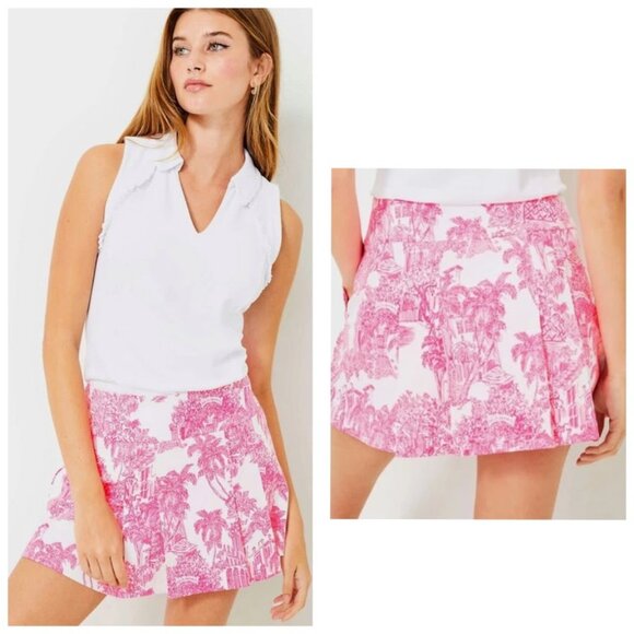 Lilly Pulitzer Luxletic Malaga Skort Toile UPF 50+ Pink White 6 - Picture 2 of 11